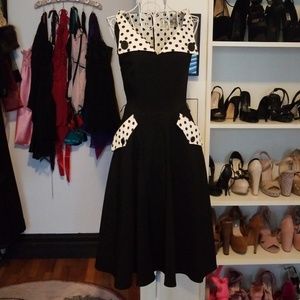 Tatyana black and polka dot swing dress